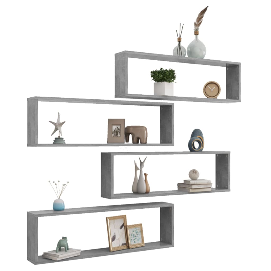 vidaXL Wandschappen kubus 4 st 100x15x30 cm bewerkt hout betongrijs afbeelding