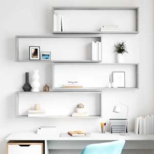 Stenske police kockaste 4 kosi betonsko sive 100x15x30 cm