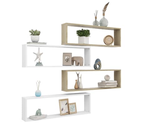 vidaXL Kuutiosein&auml;hyllyt 4 kpl valk. ja tammi 100x15x30 cm lastulevy