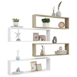 vidaXL Kuutiosein&auml;hyllyt 4 kpl valk. ja tammi 100x15x30 cm lastulevy