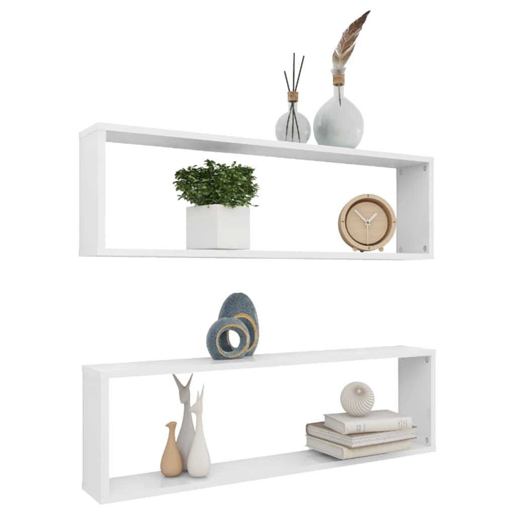 

vidaXL Wandschappen kubus 2 st 100x15x30 cm spaanplaat hoogglans wit