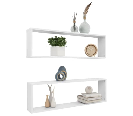 vidaXL Kuutiosein&auml;hyllyt 2 kpl kk. valkoinen 100x15x30 cm tekninen puu