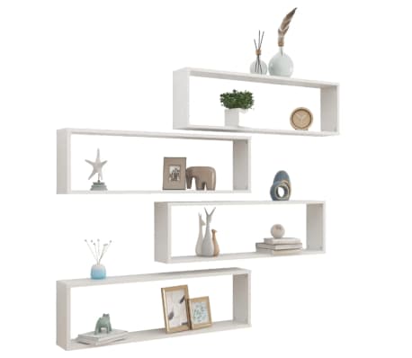 vidaXL Stenske police kockaste 4 kosi visok sijaj bele 100x15x30 cm