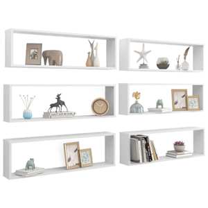 vidaXL Kuutiosein&auml;hyllyt 6 kpl korkeak. valk. 100x15x30 cm lastulevy