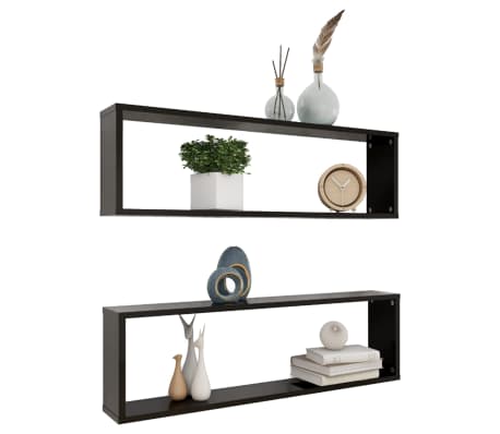 vidaXL Kuutiosein&auml;hyllyt 2 kpl korkeak. musta 100x15x30 cm lastulevy