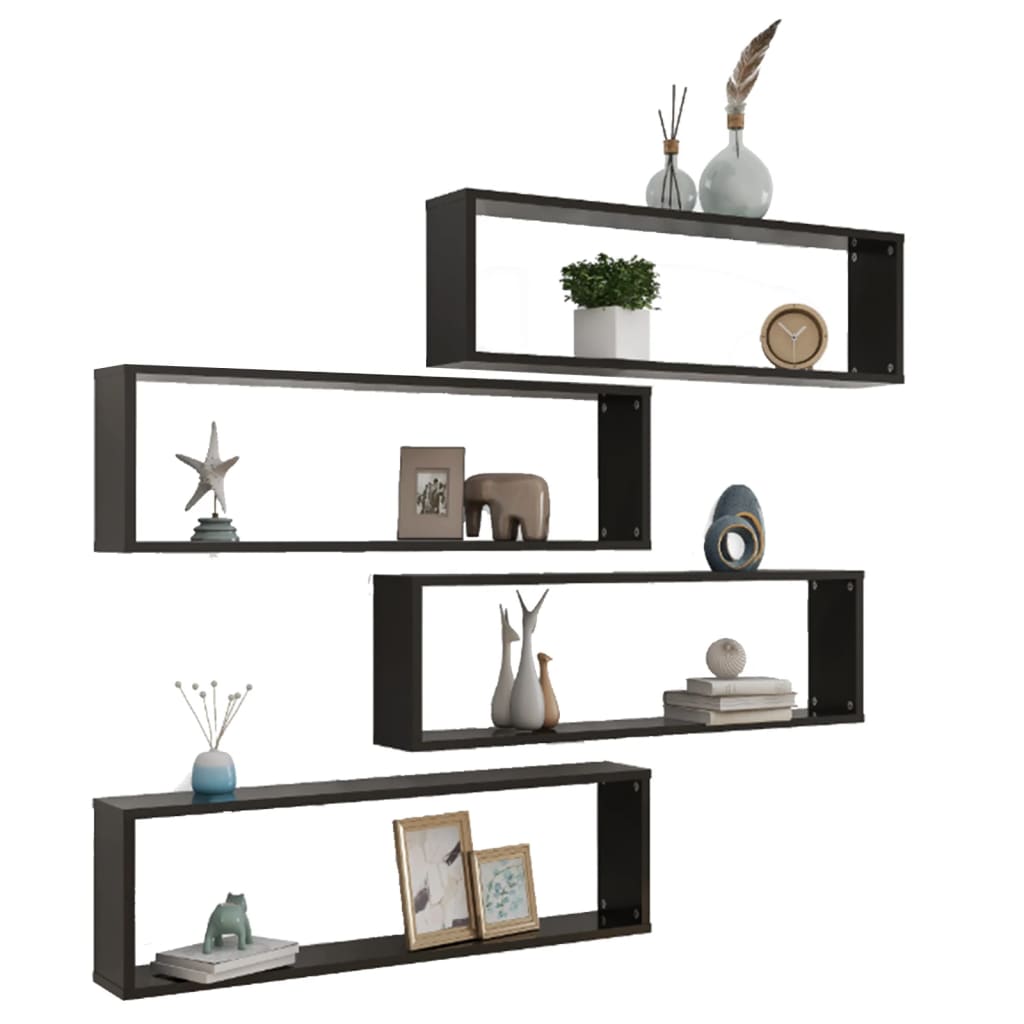 

vidaXL Wandschappen kubus 4 st 100x15x30 cm spaanplaat hoogglans zwart