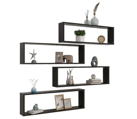 vidaXL Kuutiosein&auml;hyllyt 4 kpl korkeak. musta 100x15x30 cm lastulevy