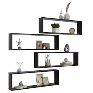 vidaXL Kuutiosein&auml;hyllyt 4 kpl korkeak. musta 100x15x30 cm lastulevy