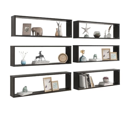 vidaXL Kuutiosein&auml;hyllyt 6 kpl korkeak. musta 100x15x30 cm lastulevy