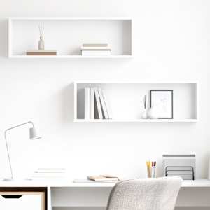 Stenske police kockaste 2 kosa bele 80x15x26,5cm inženirski les