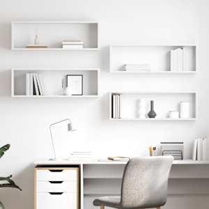 Stenske police kockaste 4 kosi bele 80x15x26,5cm inženirski les