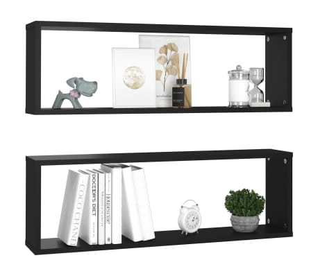vidaXL Sieninės lentynos, 2vnt., juodos, 80x15x26,5cm apdirbta mediena