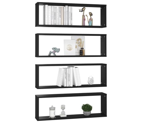 vidaXL Wall Cube Shelf 4 pcs Black 80x15x26.5 cm Engineered Wood