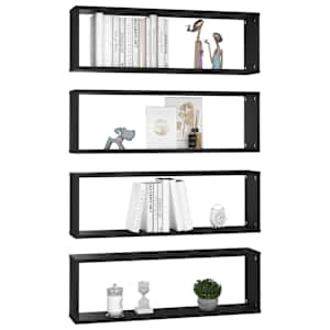 vidaXL Wall Shelf Set of 4 Black Engineered wood 31.5x5.9x10.4 in