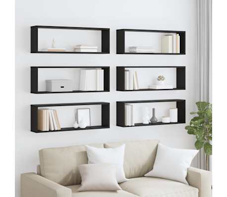 vidaXL Kuutiosein&auml;hyllyt 6 kpl musta 80x15x26,5 cm lastulevy