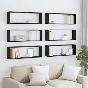 vidaXL Kuutiosein&auml;hyllyt 6 kpl musta 80x15x26,5 cm lastulevy
