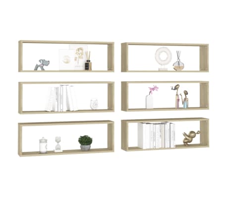 vidaXL Kuutiosein&auml;hyllyt 6 kpl Sonoma-tammi 80x15x26,5 cm lastulevy
