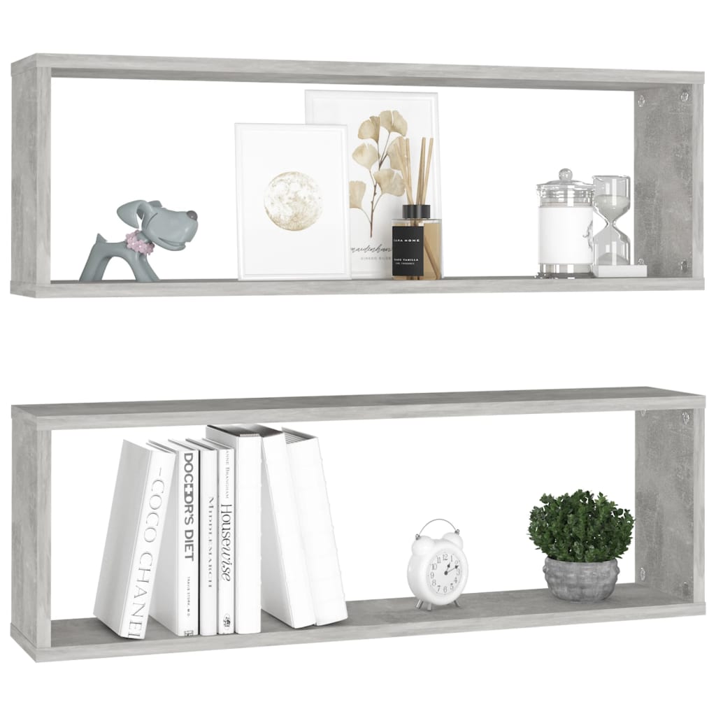 

vidaXL Wandschappen kubus 2 st 80x15x26,5 cm spaanplaat betongrijs