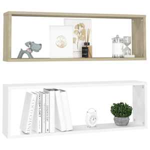 vidaXL Kuutiosein&auml;hyllyt 2 kpl valk. ja Sonoma-tammi 80x15x26,5cm levy