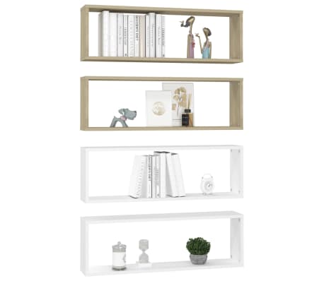 vidaXL Kuutiosein&auml;hyllyt 4 kpl valk. ja tammi 80x15x26,5 cm lastulevy