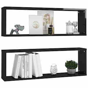 vidaXL Ράφια Κύβοι Τοίχου 2 τεμ. Γυαλ. Μαύρο 80x15x26,5εκ. Μοριοσανίδα