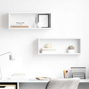 Stenske police kockaste 2 kosa bele 60x15x23 cm inženirski les