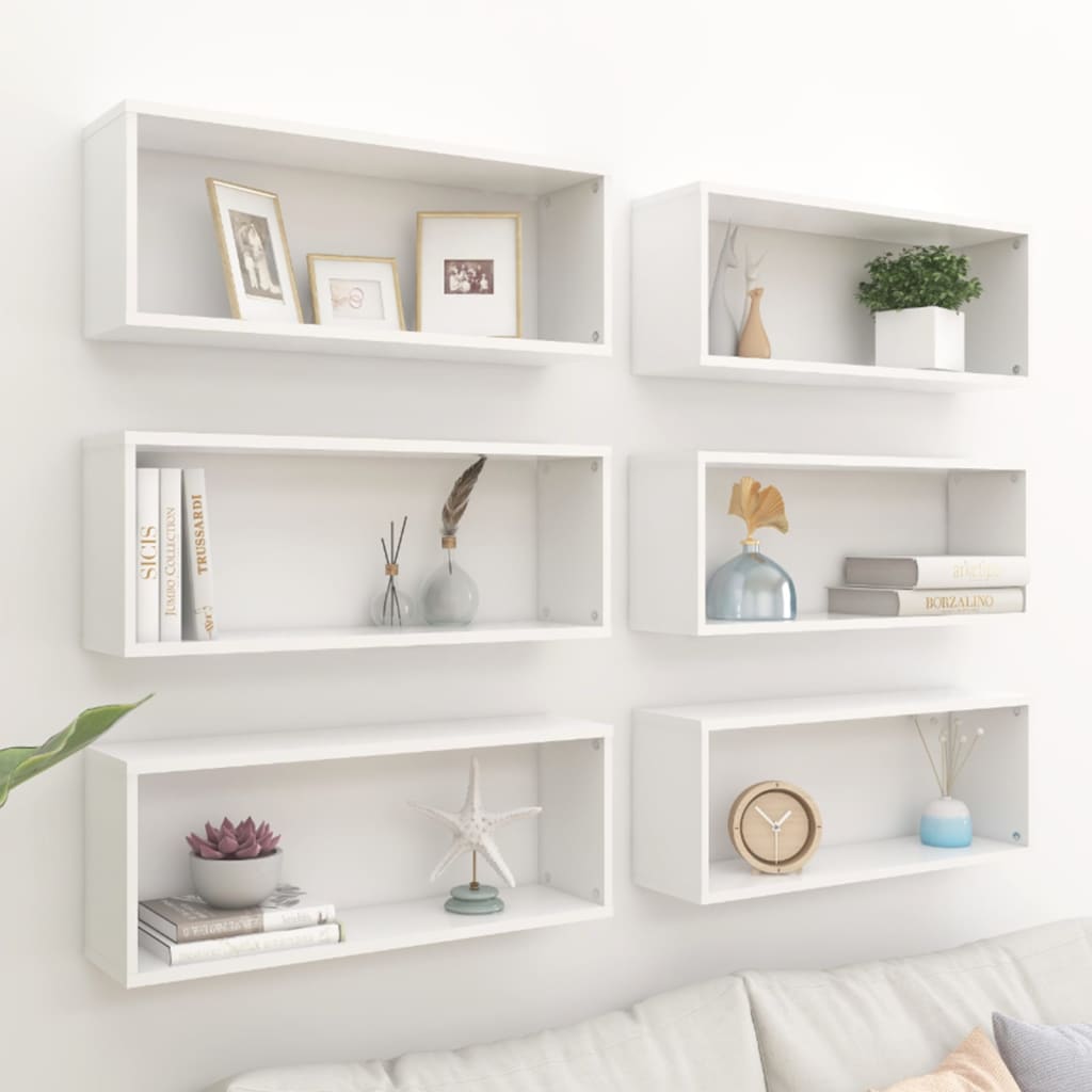 vidaXL Wall Cube Shelves 6 pcs White 60x15x23 cm Engineered Wood