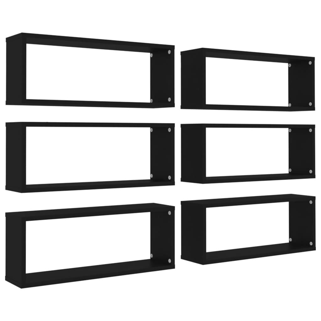vidaXL Nástěnné obdélníkové police 6 ks černé 60 x 15 x 23 cm kompozit