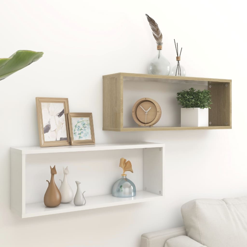 

vidaXL Wandschappen kubus 2 st 60x15x23 cm spaanplaat wit sonoma eiken