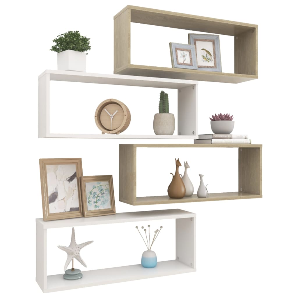 

vidaXL Wandschappen kubus 4 st 60x15x23 cm spaanplaat wit sonoma eiken