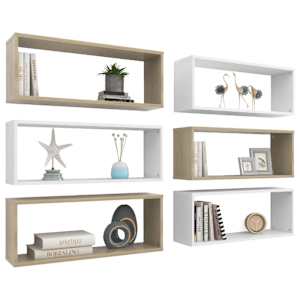 vidaXL Sieninės lentynos, 6vnt., baltos ir ąžuolo, 60x15x23cm, mediena