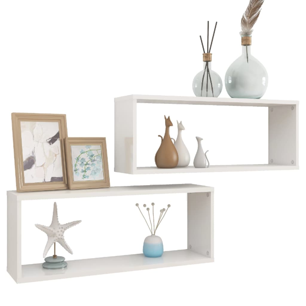 vidaXL Wandschappen kubus 2 st 60x15x23 cm bewerkt hout hoogglans wit afbeelding