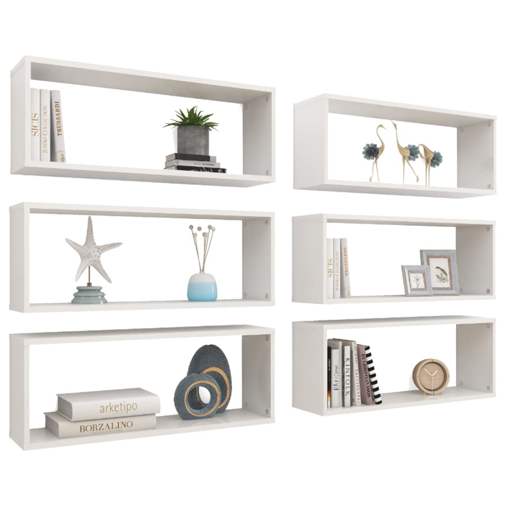

vidaXL Wandschappen kubus 6 st 60x15x23 cm spaanplaat hoogglans wit
