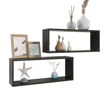 vidaXL Wall Cube Shelf 2 pcs High Gloss Black 60x15x23 cm Engineered Wood