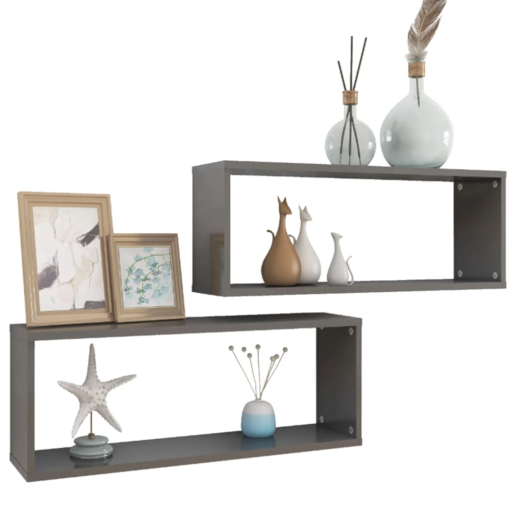 

vidaXL Wandschappen kubus 2 st 60x15x23 cm spaanplaat hoogglans grijs