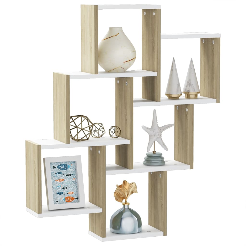 

vidaXL vi Wandschap kubus 78x15x93 cm spaanplaat wit en sonoma eiken