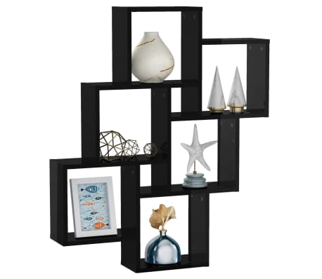 vidaXL Wall Cube Shelf High Gloss Black 78x15x93 cm Engineered Wood