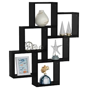 vidaXL Wall Cube Shelf High Gloss Black 78x15x93 cm Engineered Wood