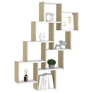 vidaXL Sieninė lentyna, balta ir ąžuolo, 90x15x119cm, apdirbta mediena