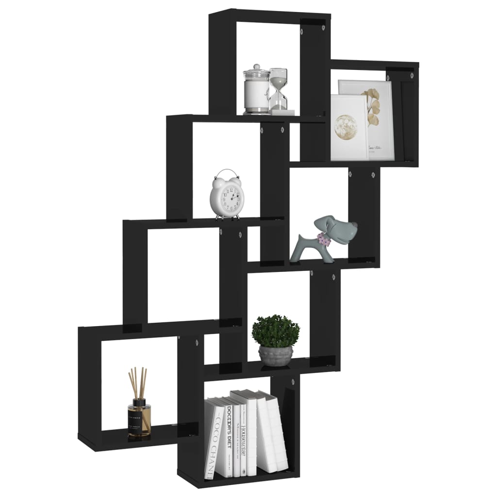 vidaXL Étagère cube murale Noir brillant 90x15x119 cm Aggloméré