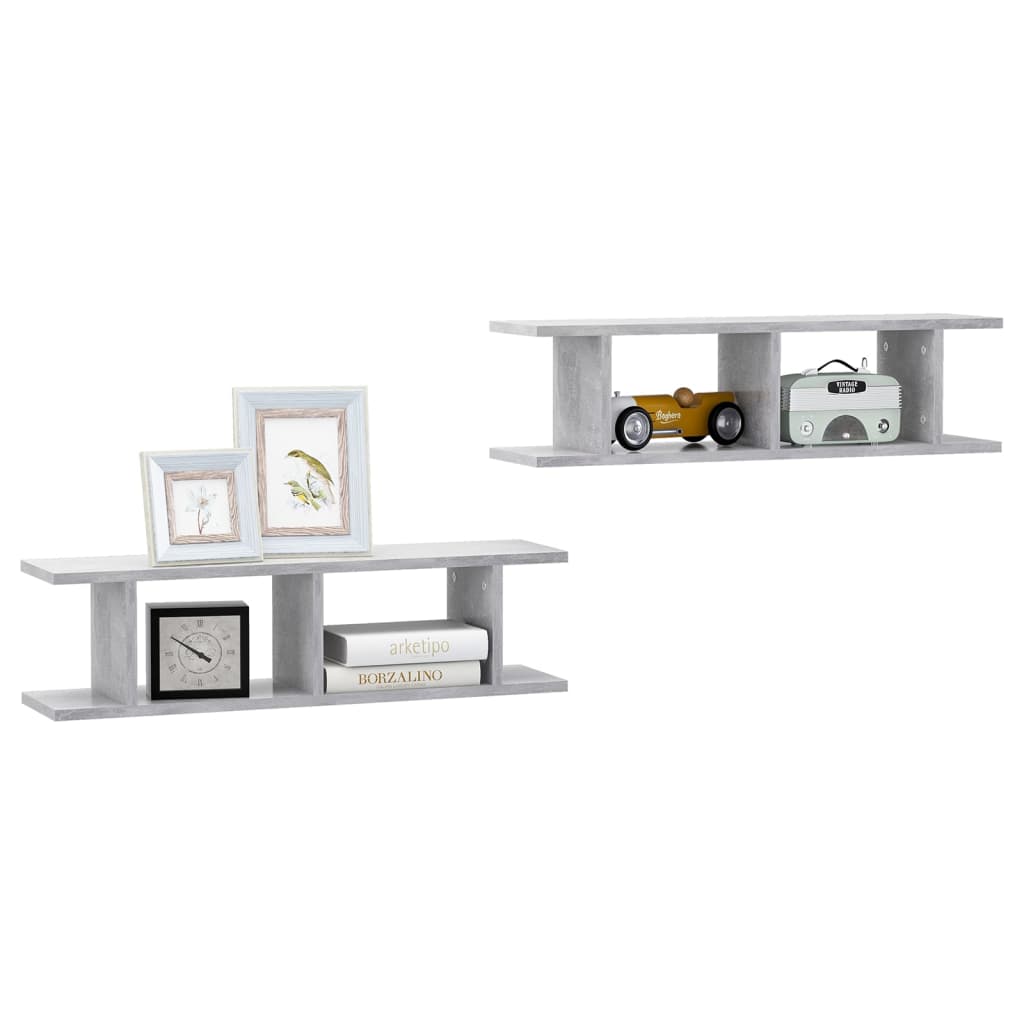 vidaXL Wandschappen 2 st 75x18x20 cm bewerkt hout betongrijs afbeelding