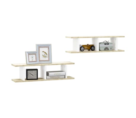 vidaXL Wall Shelves 2 pcs White and Sonoma Oak 75x18x20 cm Engineered Wood