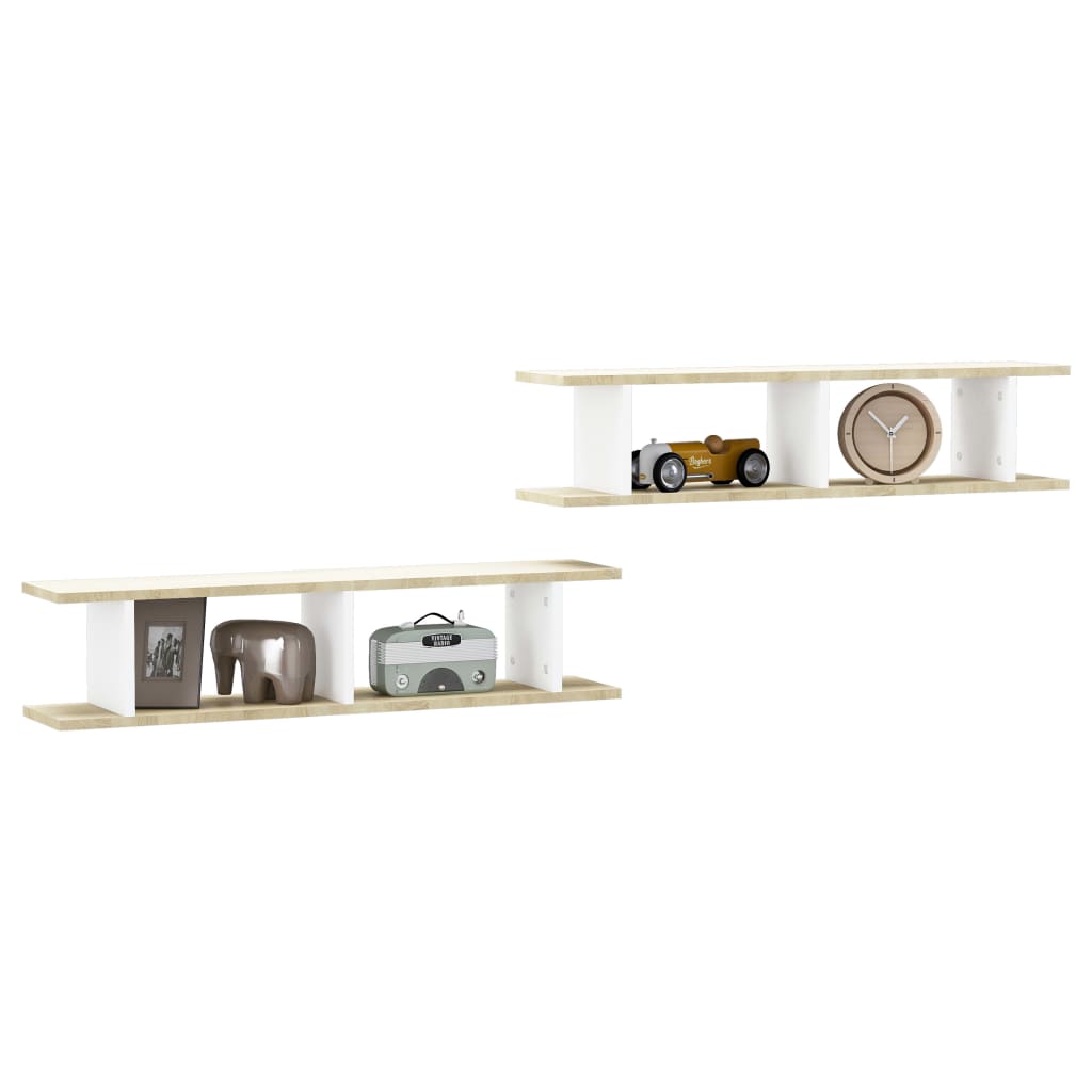 

vidaXL Wandschappen 2 st 90x18x20 cm spaanplaat wit sonoma eikenkleur