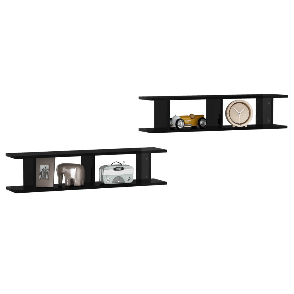 

vidaXL Wandschappen 2 st 90x18x20 cm spaanplaat hoogglans zwart