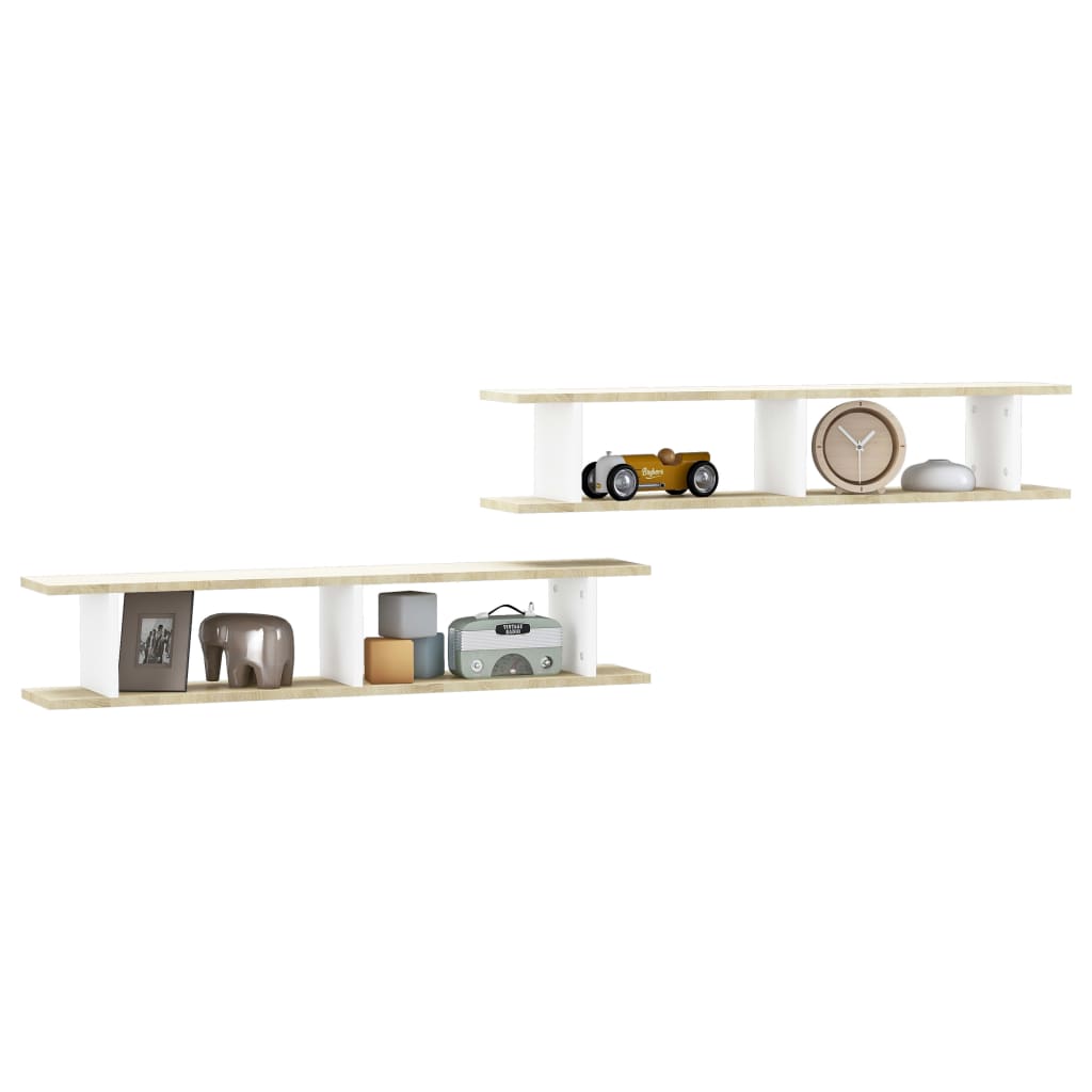 

vidaXL Wandschappen 2 st 105x18x20 cm spaanplaat wit sonoma eikenkleur