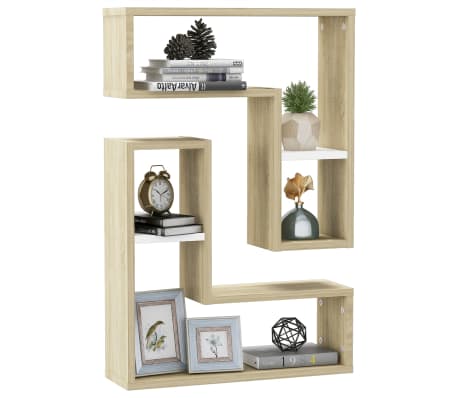 vidaXL Wall Shelf 2 pcs White and Sonoma Oak 50x15x50 cm Engineered Wood