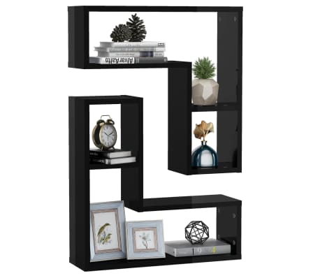 vidaXL Vegghyller 2 stk høyglans svart 50x15x50 cm konstruert tre