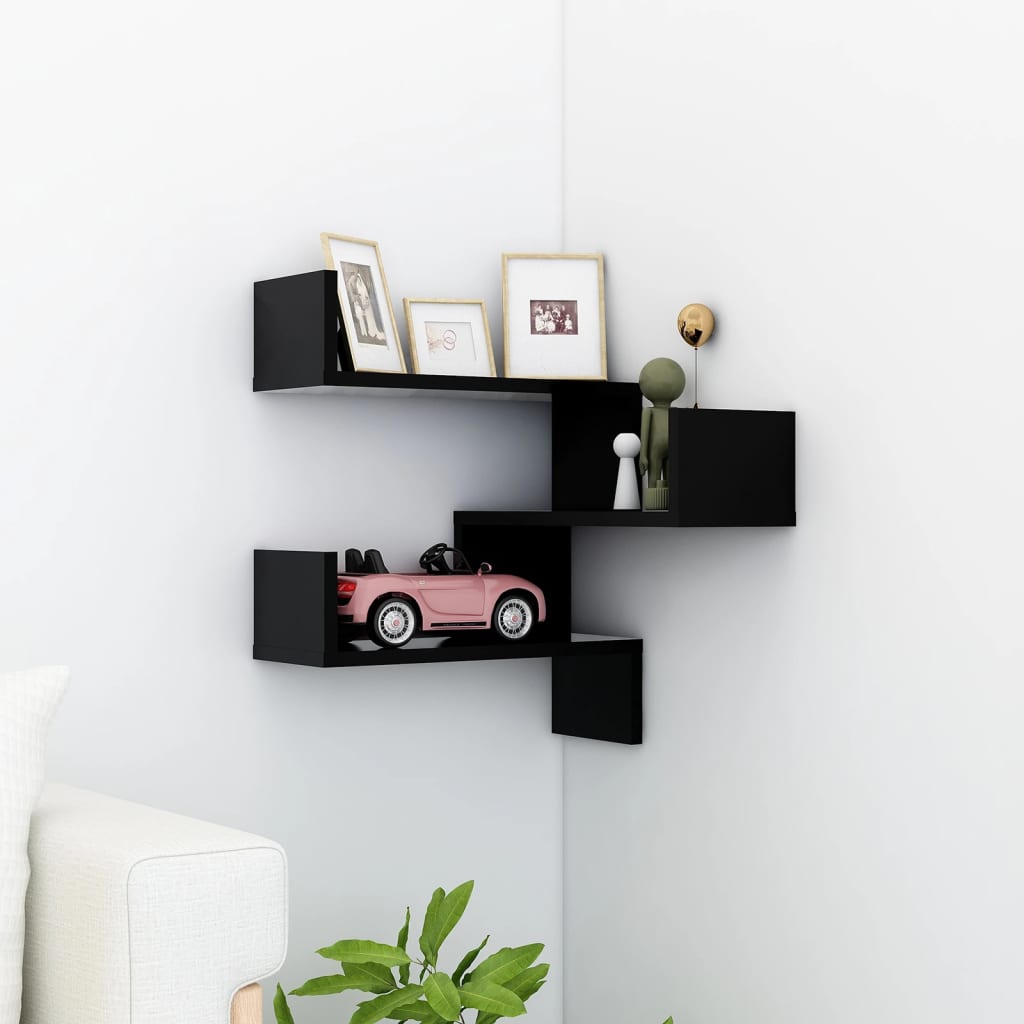 vidaXL Wall Corner Shelf Black 40x40x50 cm Engineered Wood