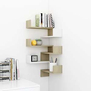 vidaXL Sieninės kampinės lentynos, 2vnt., baltos/ąžuolo, 40x40x50cm