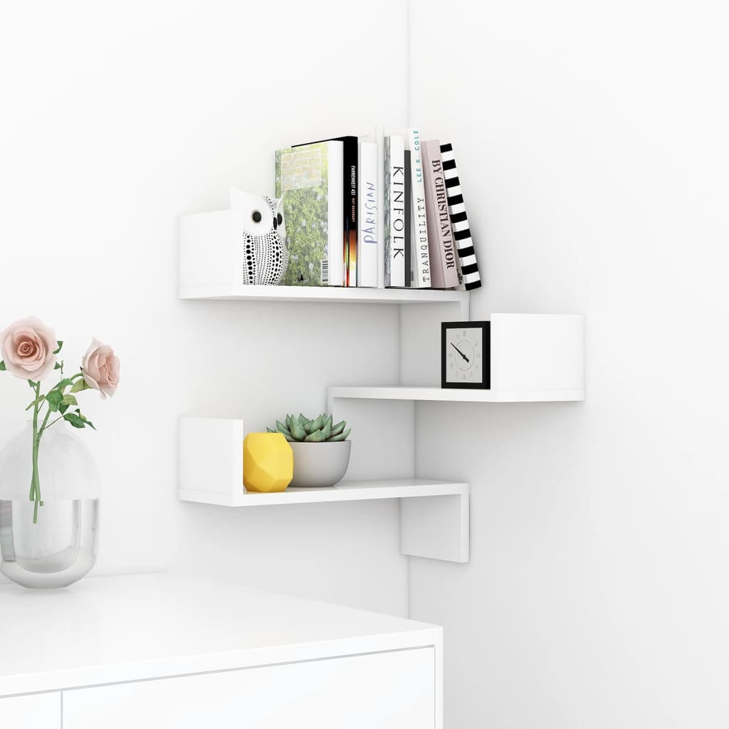 vidaXL Wall Corner Shelf High Gloss White 40x40x50 cm Engineered Wood